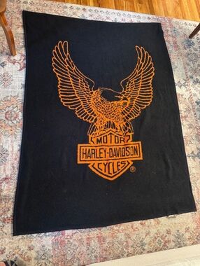 Harley-Davidson Black and Orange Fleece Blanket with Eagle Logo